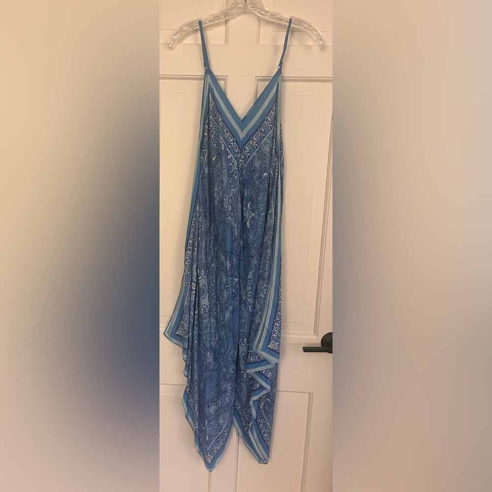 J.McLaughlin Abstract Paisley Print Handkerchief Dress Resortwear Size M/L - Picture 2 of 4